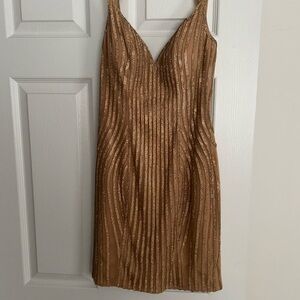 Jovani Brown Pleated Sheath Mini Dress